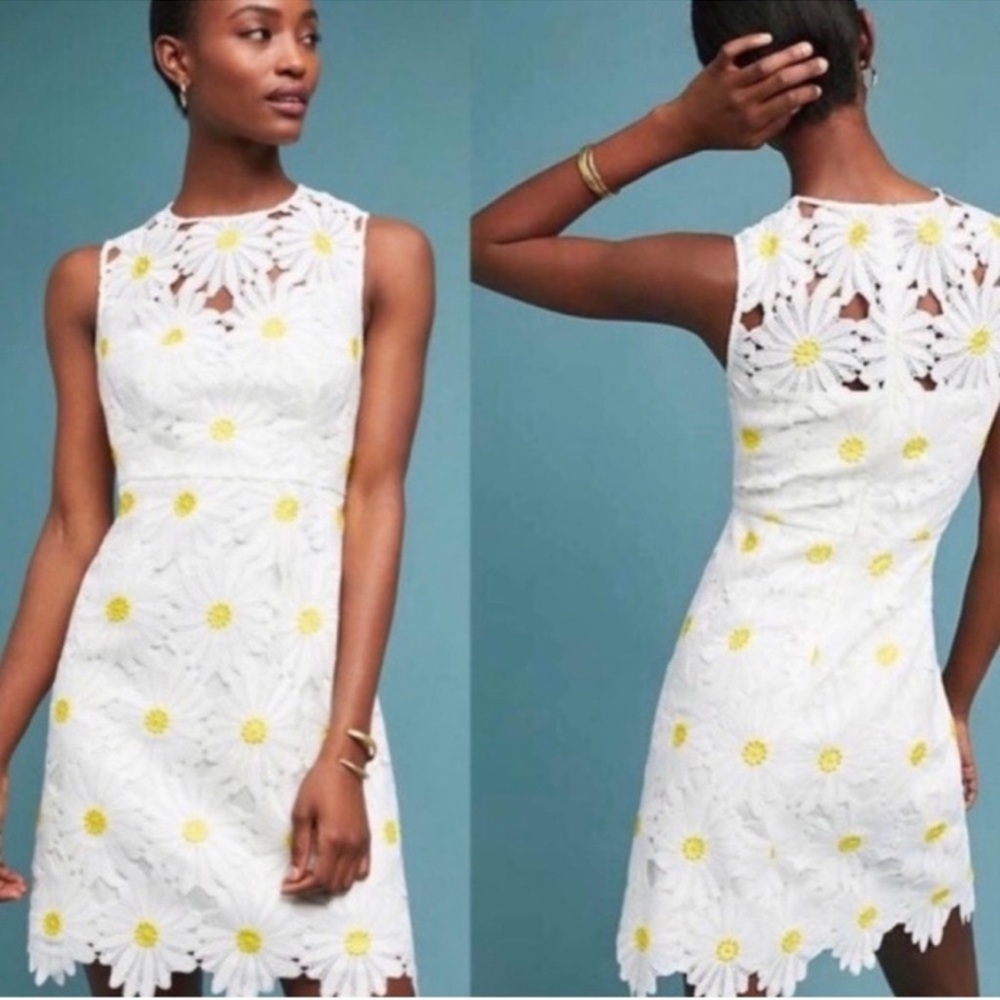 Anthropologie Hutch Callie Yellow Eyed Daisies Lace Sheath Dress, Size 12